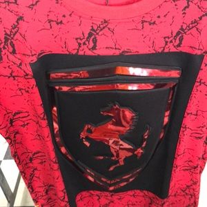Red Horse Emblem, Red Tee Black splatter